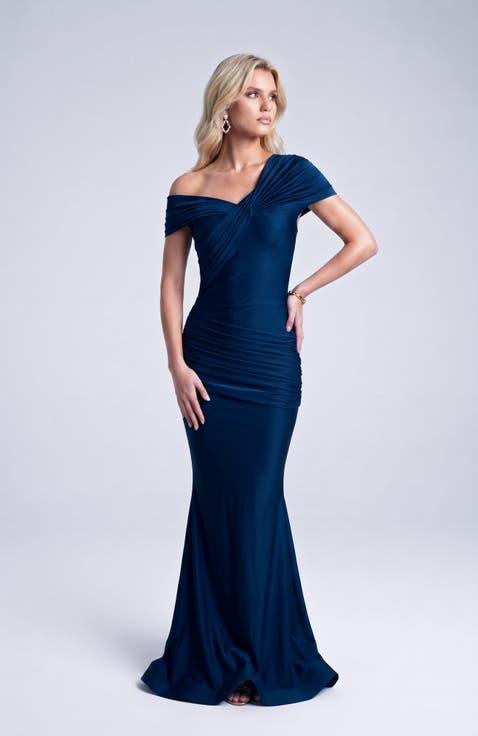 One Shoulder Twist Ruched Mermaid Evening Gown