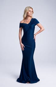 Jessica Angel One Shoulder Twist Ruched Mermaid Evening Gown