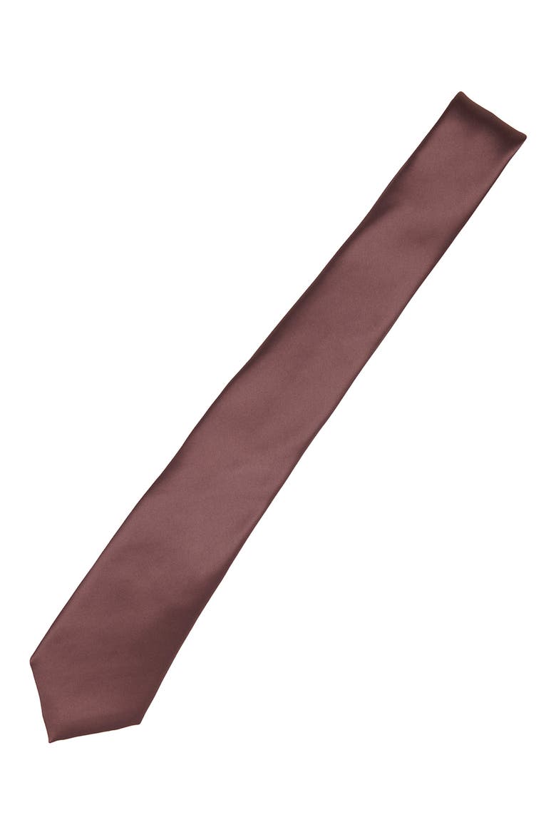 Men's Solid Satin X-Long Tie, Alternate, color, DARK MAUVE