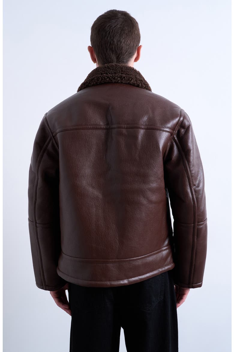 Faux Shearling & Faux Leather Bomber Jacket, Alternate, color, BROWN