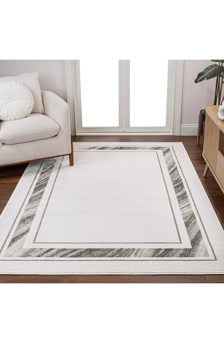 JONATHAN Y Athens Classic Border Marble Pattern High-Low Area Rug, Alternate, color, Silver/White