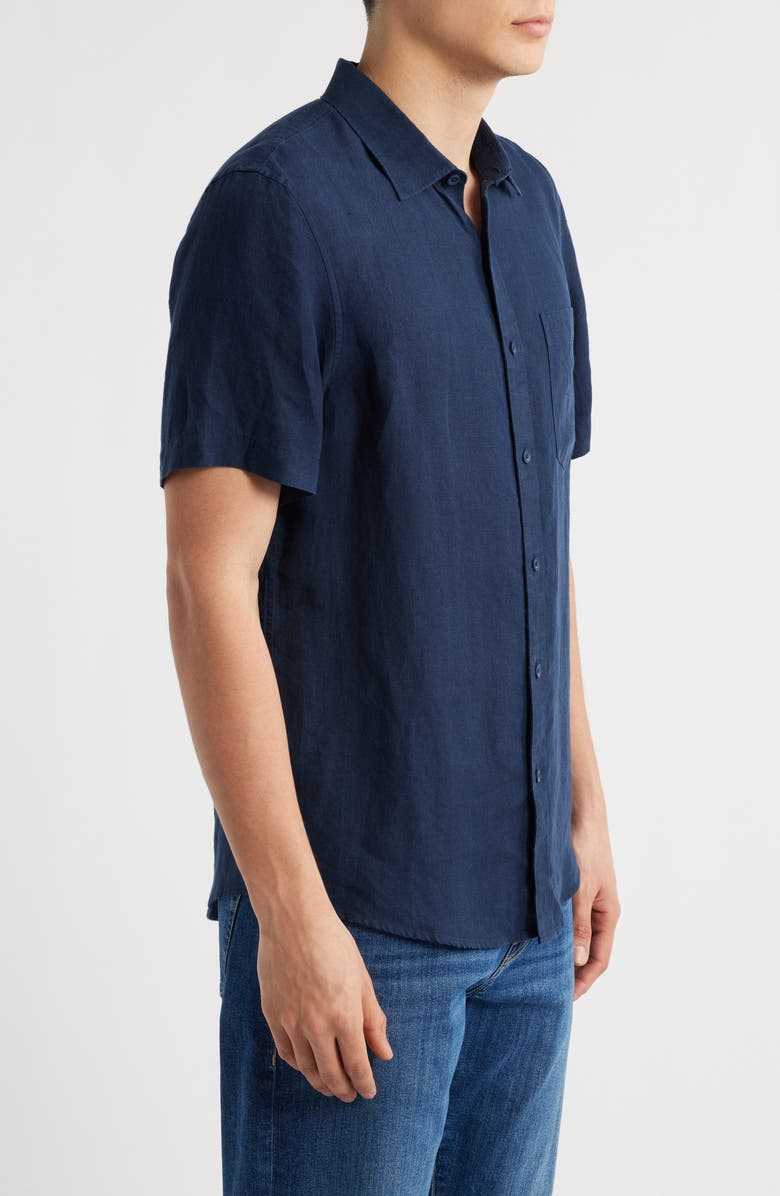 Nordstrom Solid Short Sleeve Linen Button-Up Shirt, Alternate, color, Navy Blazer