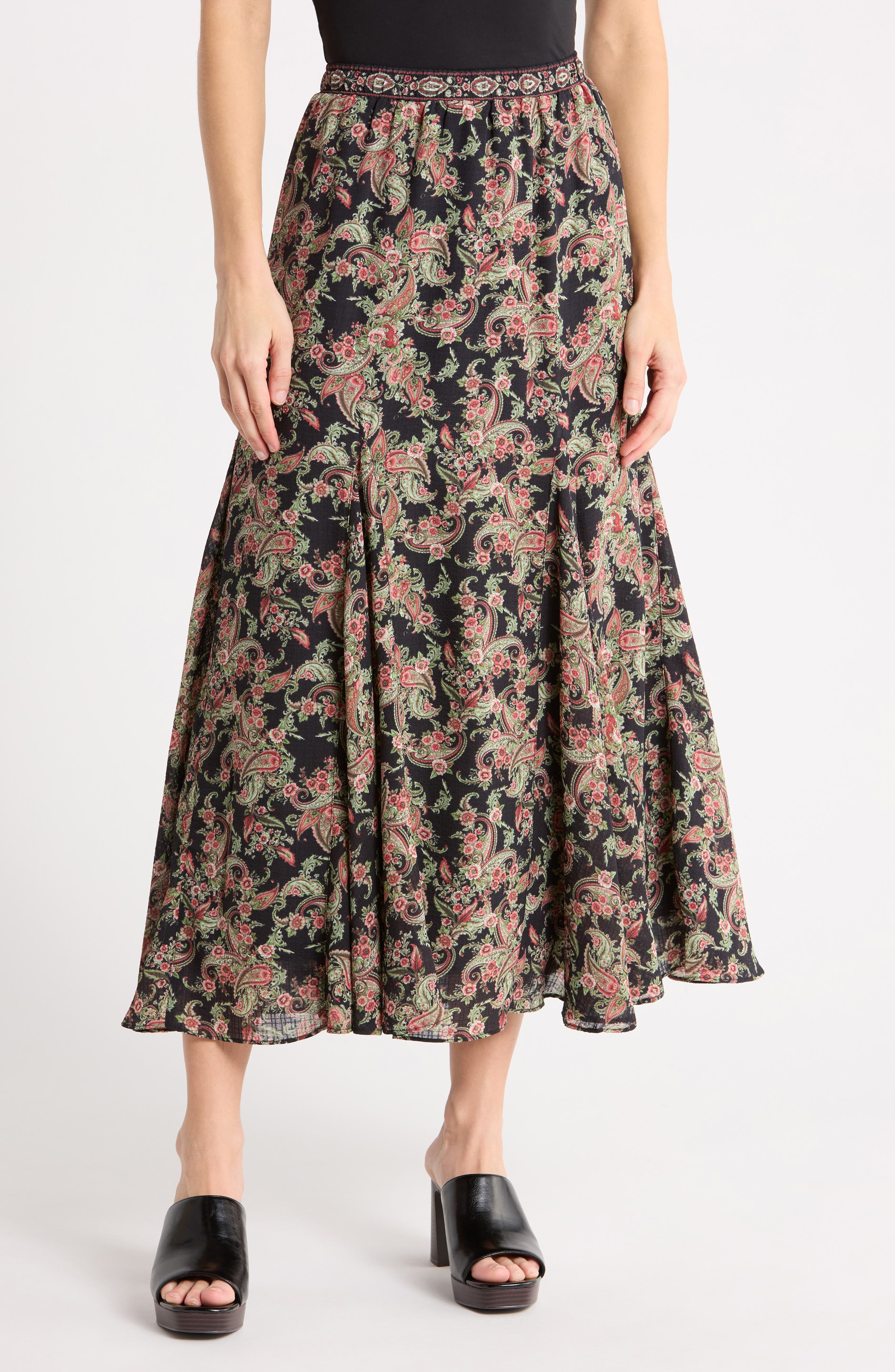 Floral Georgette Godet Maxi Skirt