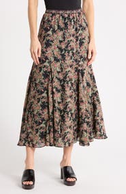 MAX STUDIO Floral Georgette Godet Maxi Skirt