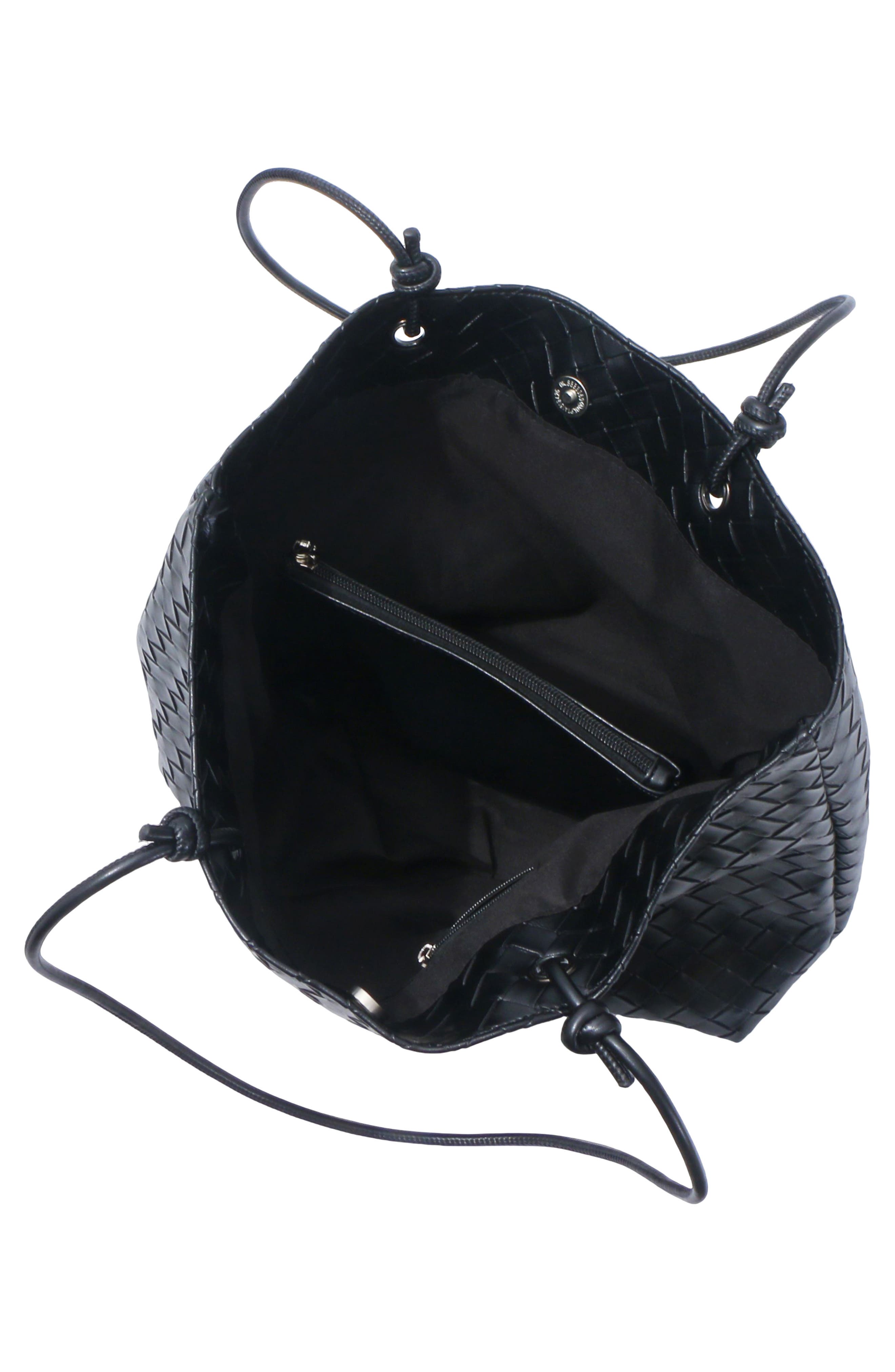 Woven Faux Leather Tote, Alternate, color, BLACK