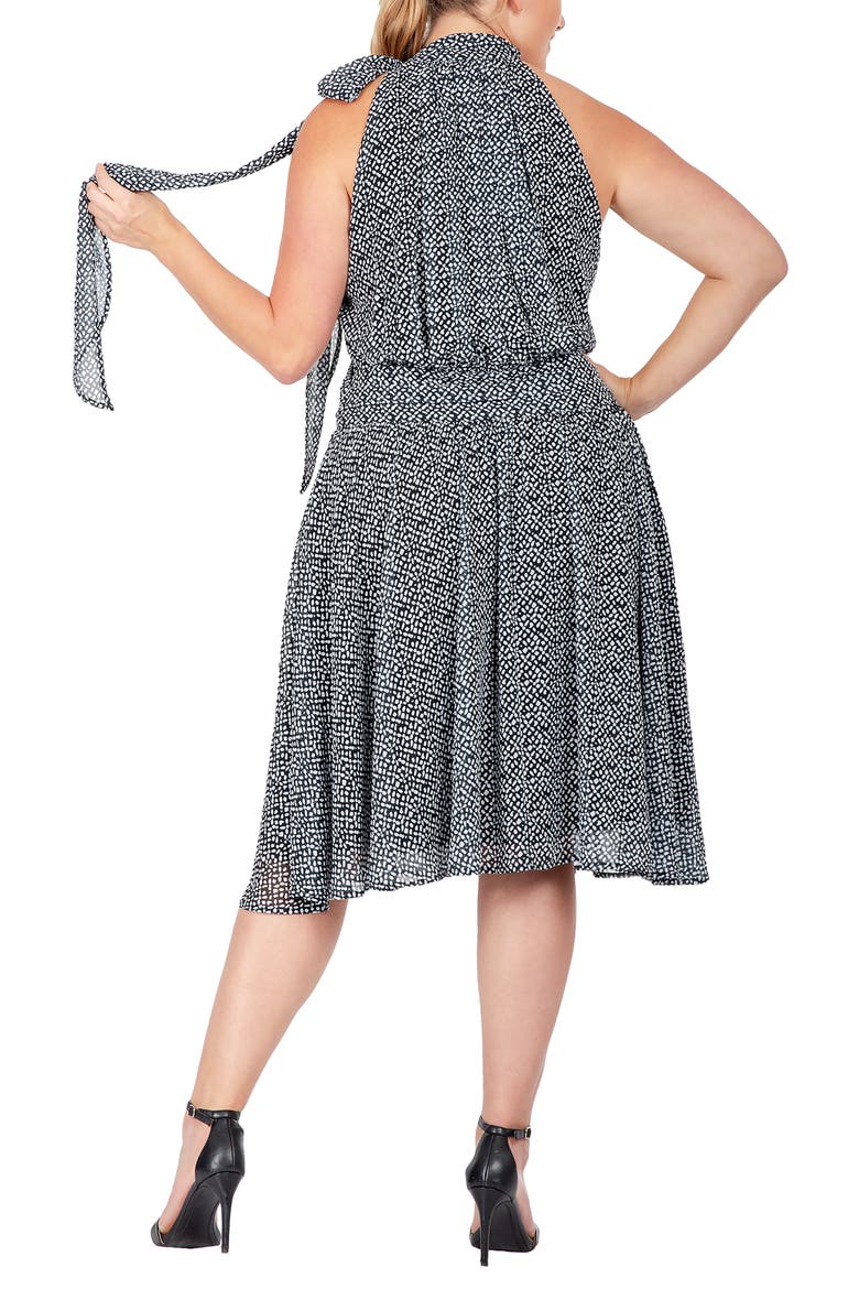 Halter Neck Flounce Dress, Alternate, color, BLACK WHITE