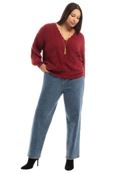 Scallop-Trim Wrap Sweater (Plus Available)