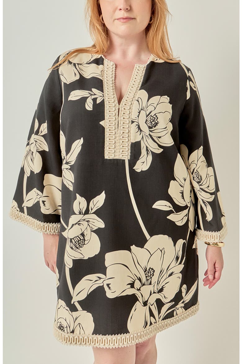 Floral Cotton Minidress, Alternate, color, BLACK/ CREAM