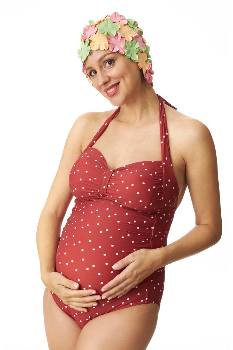 Merlot Polka Dot One-Piece Maternity Swimsuit, Alternate, color, MERLOT