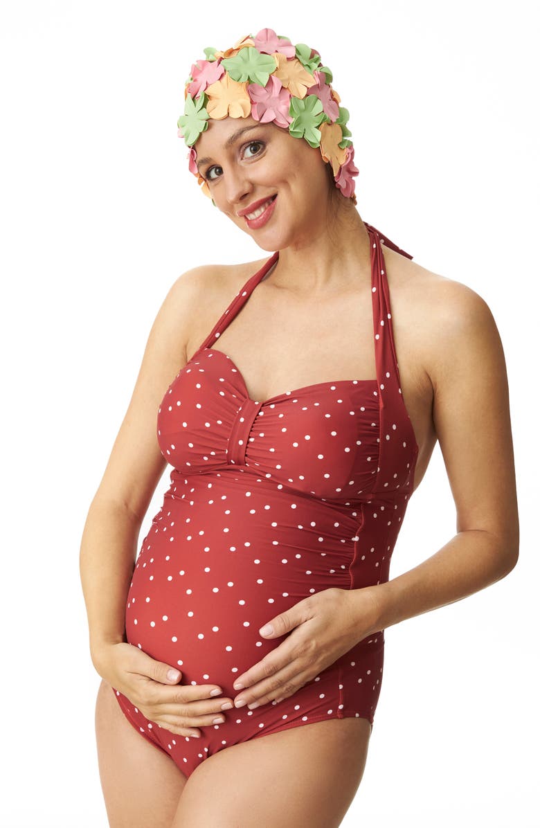 Pez D'Or Merlot Polka Dot One-Piece Maternity Swimsuit, Alternate, color, 