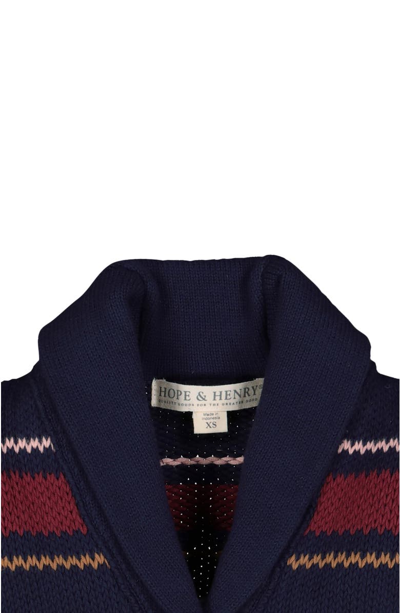 Hope & Henry Baby Girls' Shawl Collar Cardigan with Waist Tie, Infant, Alternate, color, Navy And Berry Multi Stripe