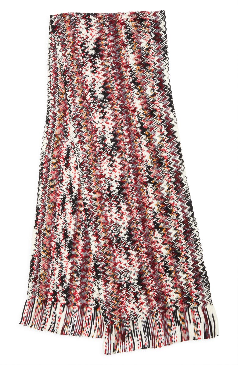Missoni Zigzag Jacquard Wool Fringe Scarf, Main, color, 0001 Red Multi