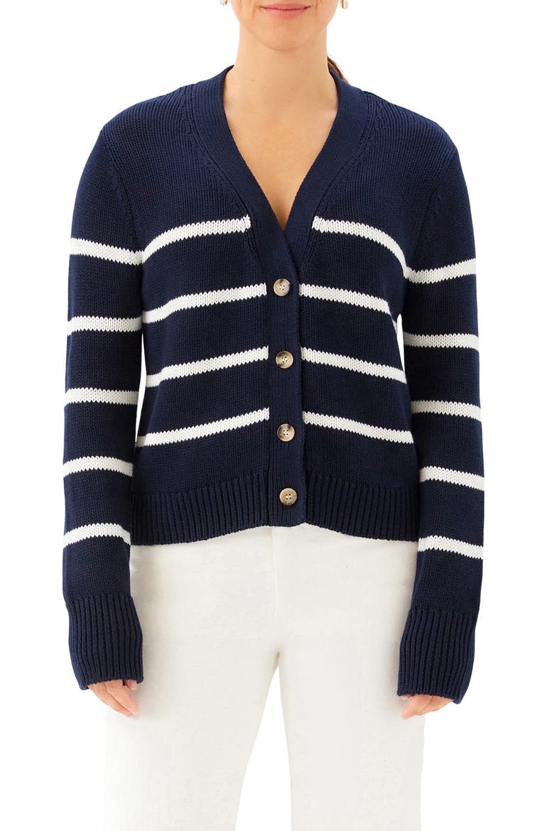 Stripe Cardigan Sweater, Main, color, NAVY W/ OFF WHITE
