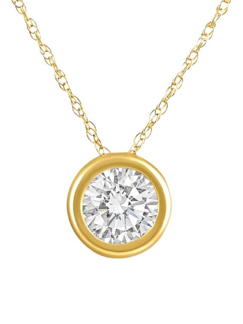 .90Ct Diamond Bezel Pendant Solitaire Necklace 14k Gold Lab Grown
