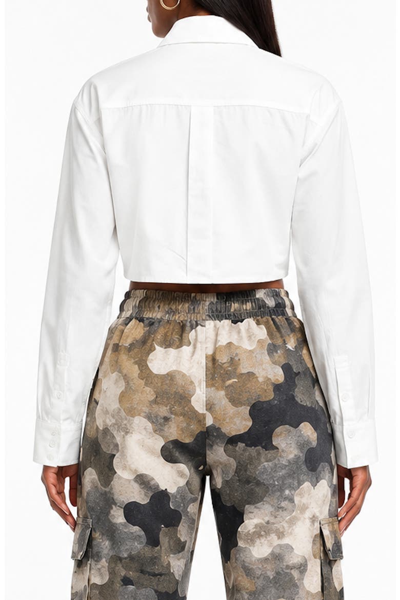 Long Sleeve Button Down Cropped Shirt, Alternate, color, WHITE