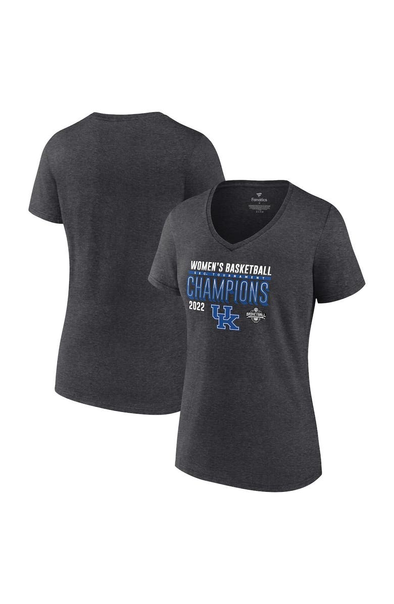FANATICS Women's Fanatics Branded Heathered Charcoal Kentucky Wildcats 2022 SEC Women's Basketball Conference Tournament Champions Locker Room V-Neck T-Shirt, Main, color,