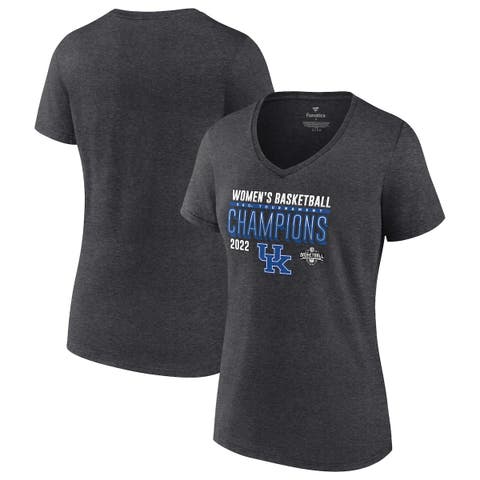 Women's Fanatics Branded Heathered Charcoal Kentucky Wildcats 2022 SEC Women's Basketball Conference Tournament Champions Locker Room V-Neck T-Shirt