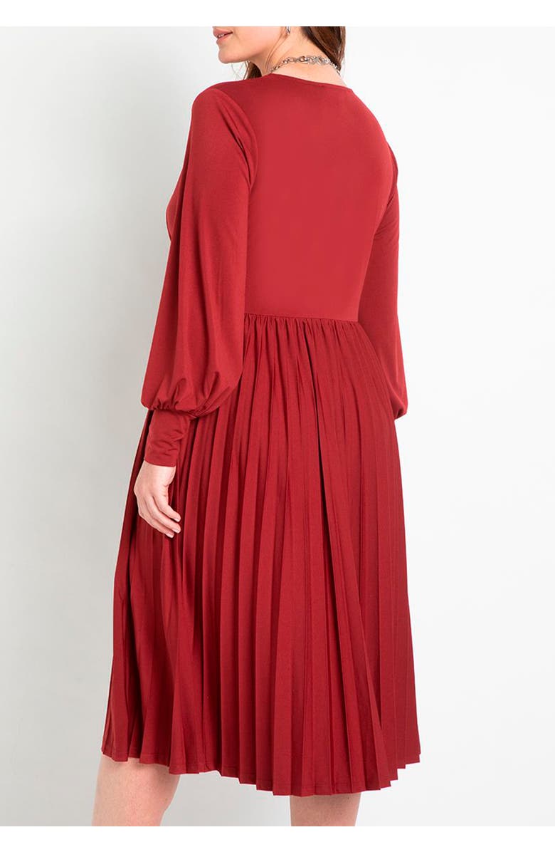 ELOQUII Knot Front Pleated Skirt Dress, Alternate, color, Rich Burgundy