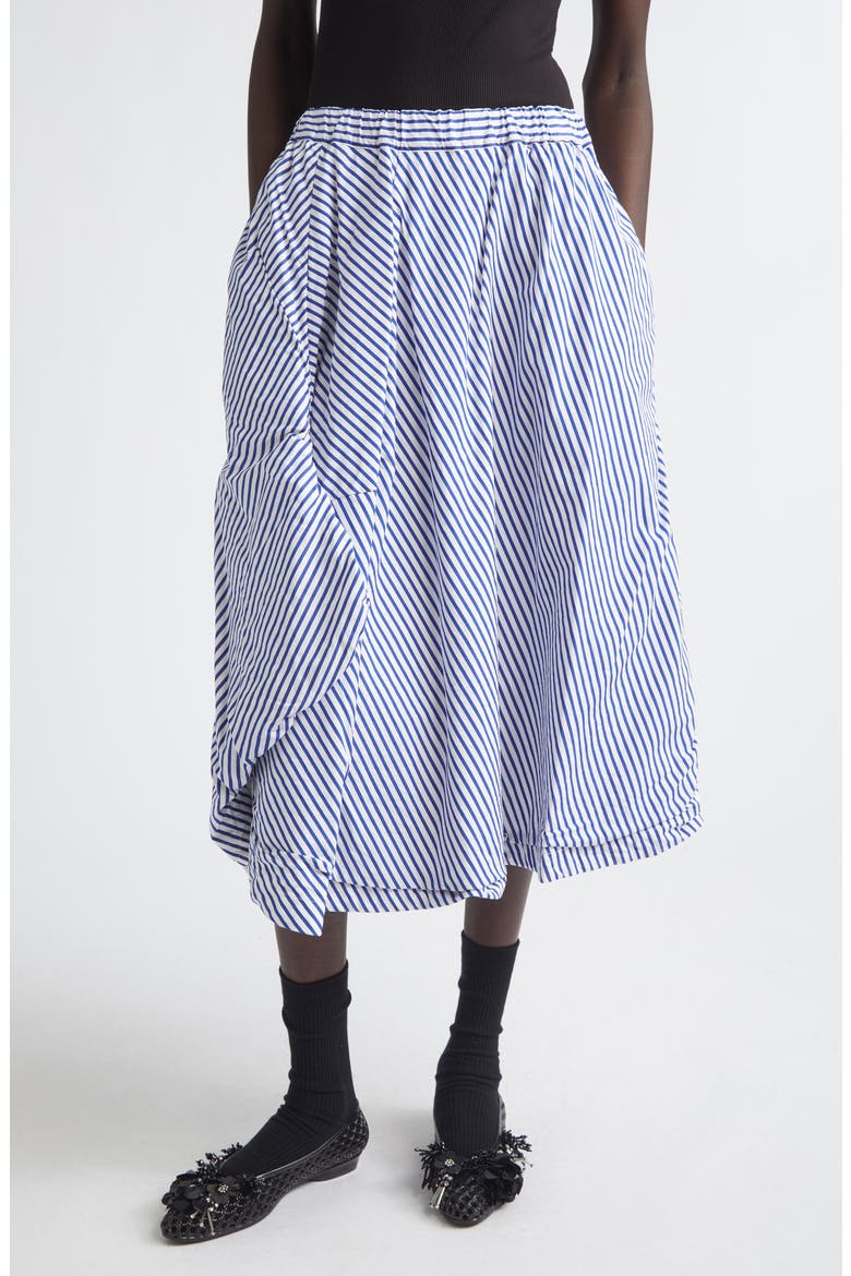 Stripe Asymmetric Cotton Midi Skirt, Main, color, WHITE/ BLUE