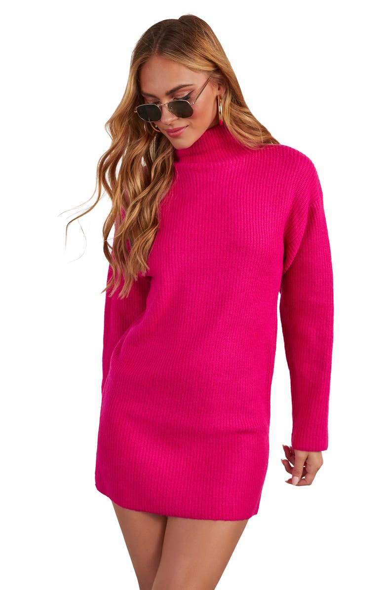 VICI Collection Uptown Girl Long Sleeve Funnel Neck Mini Sweater Dress, Alternate, color, 