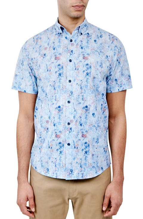 Slim Fit Barlow Vintage Floral 4-Way Stretch Performance Short Sleeve Shirt