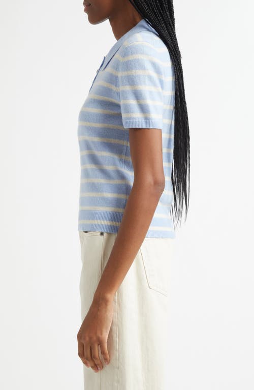 Veronica Beard Brandt Stripe Cashmere Polo Sweater In Bluebell Ivory