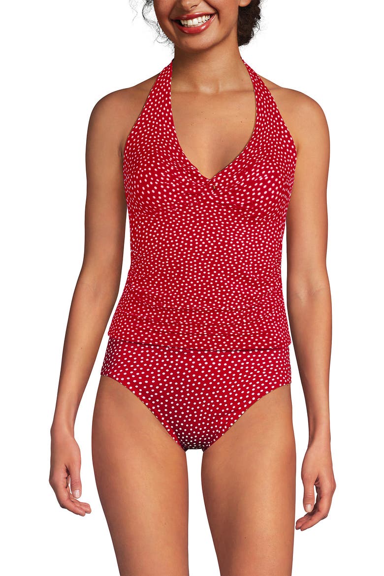 Twist Halter Tankini Top, Main, color, Red Mini Dot