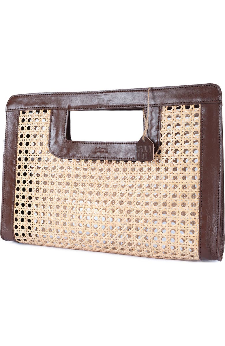 Jelavu Delmar Rattan & Leather Frame Clutch, Alternate, color, Chocolate