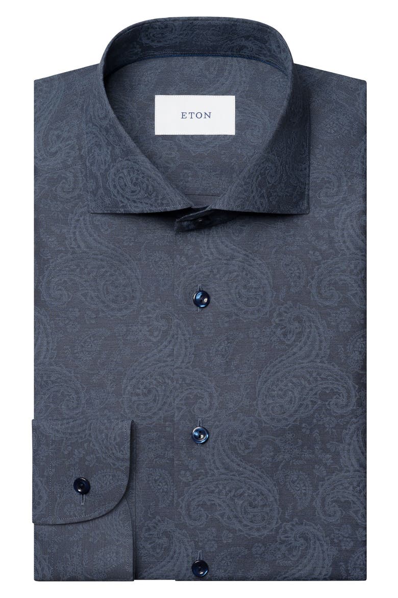 Contemporary Fit Paisley Mélange Cotton Dress Shirt, Alternate, color, DARK BLUE