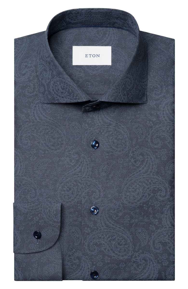 Eton Contemporary Fit Paisley Mélange Cotton Dress Shirt, Alternate, color, Dark Blue