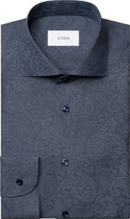 Eton Contemporary Fit Paisley Mélange Cotton Dress Shirt