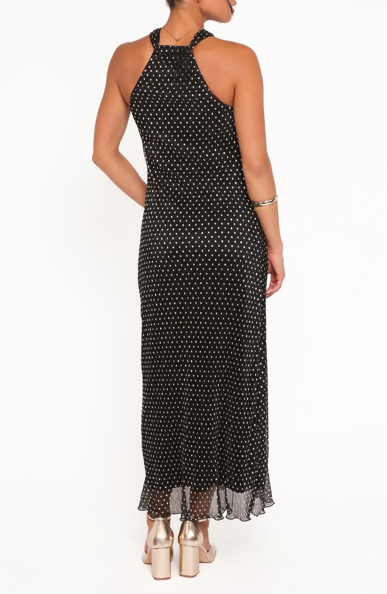 Petal & Pup Melody Plissé Metallic Dot Cocktail Dress, Alternate, color, Black/ Gold Polka Dot