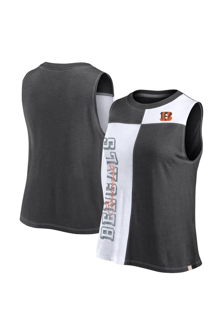 Women's Fanatics Branded Black/White Cincinnati Bengals Script Color Block Tank Top, Main, color, Black
