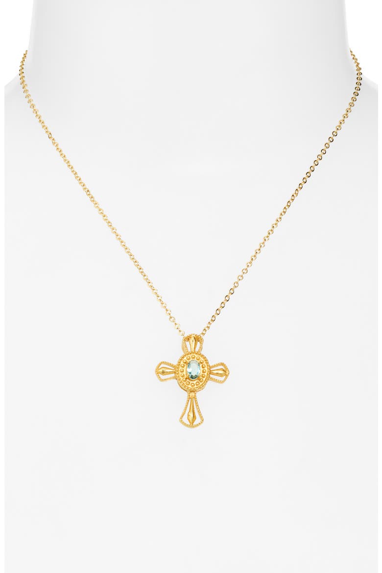Carmel Sapphire Cross Pendant Necklace, Alternate, color, GOLD