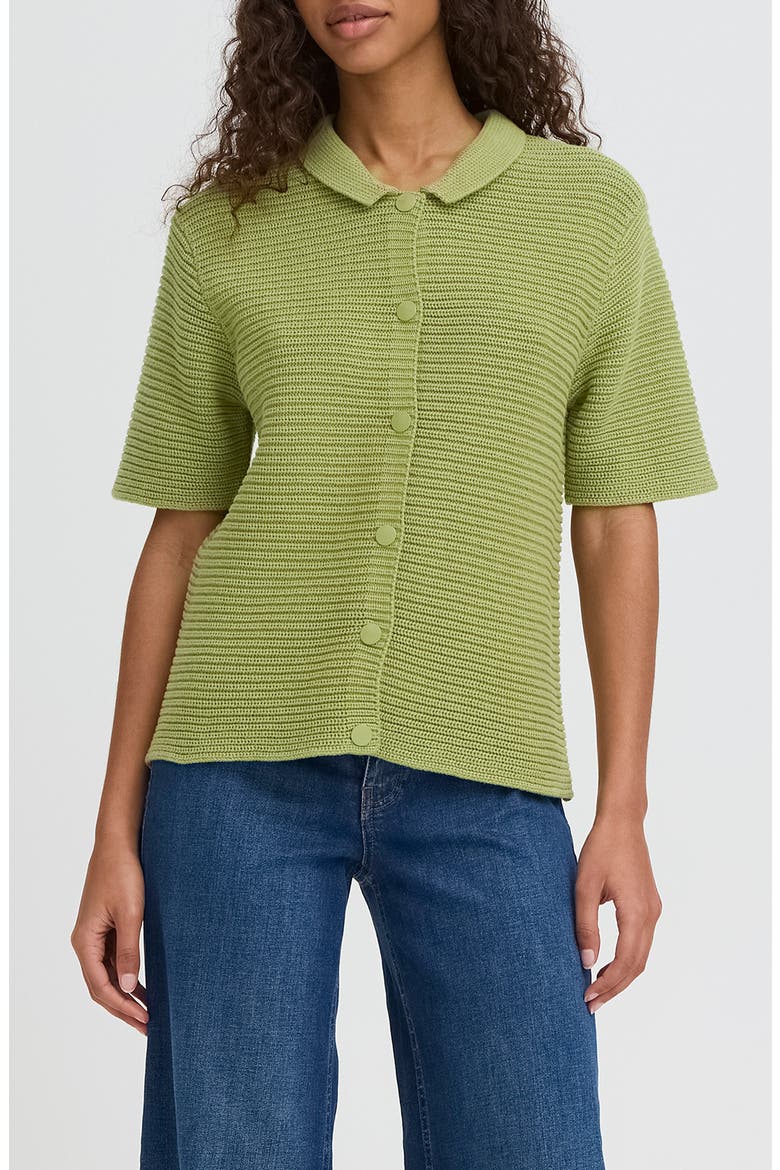 Ihdemue Textured Cotton Snap-Up Polo Sweater, Main, color, IGUANA