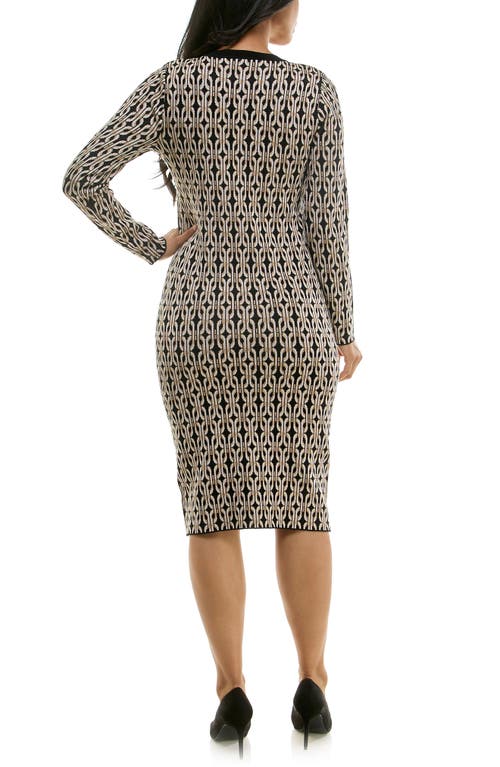 Nina Leonard Leopard Print Long Sleeve Sweater Dress In Black/tan
