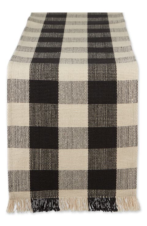 Checkered Fringe Cotton Table Runner
