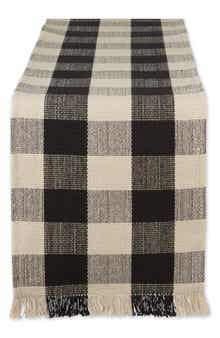 Design Imports Checkered Fringe Cotton Table Runner