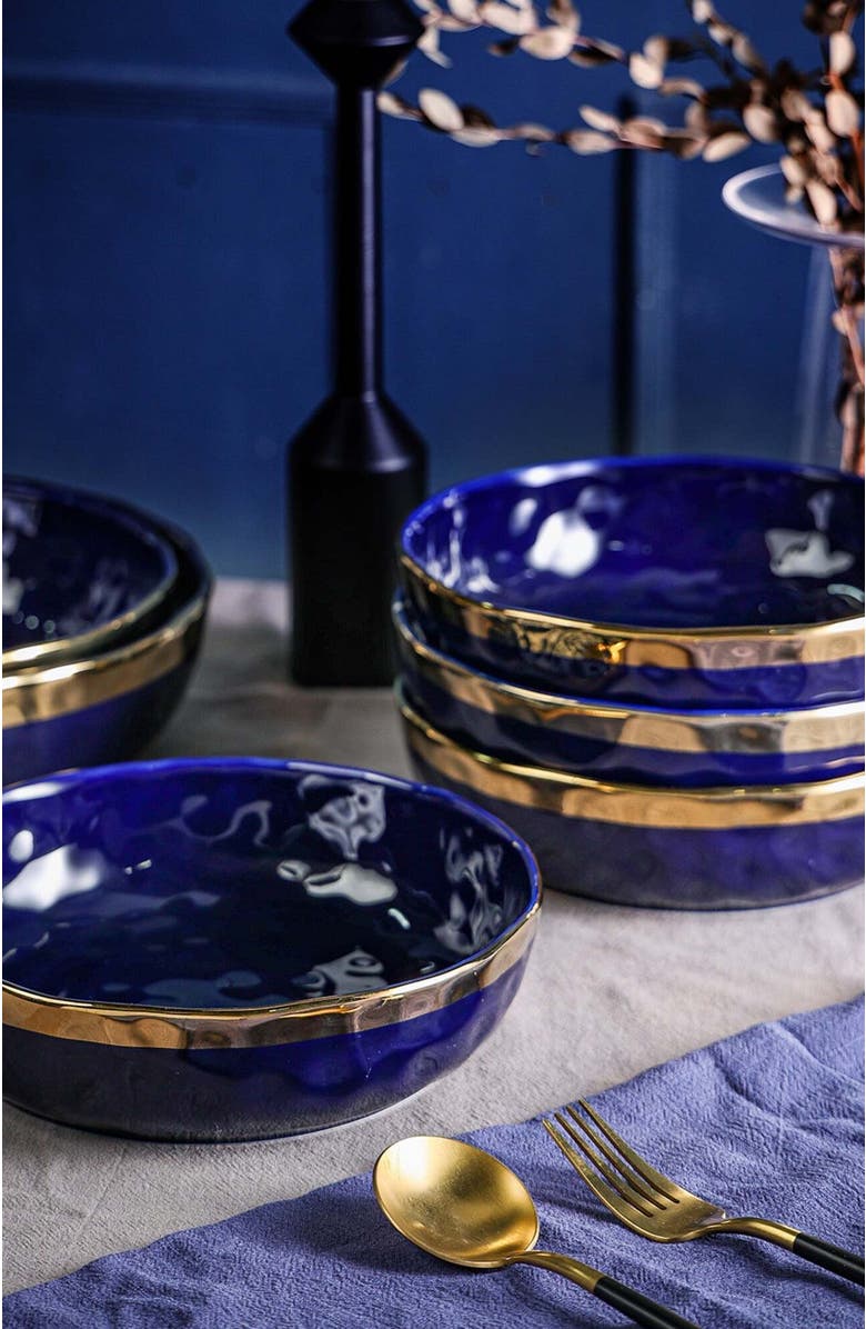 Stone Lain Florian Porcelain 4-Piece Pasta Bowl Set, Alternate, color, Blue