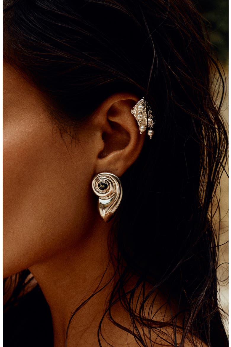 Palma Shell Stud Earrings, Alternate, color, GOLD