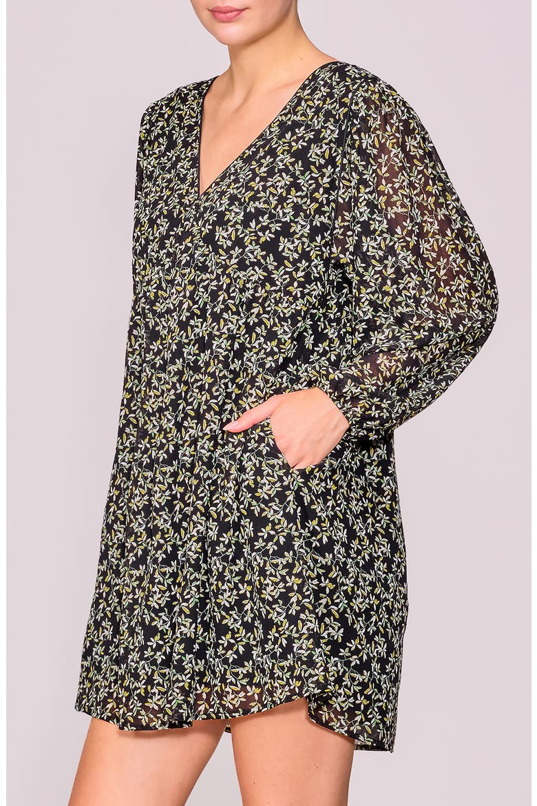 Floral Print Long Sleeve Minidress, Alternate, color, BLACK DITSY