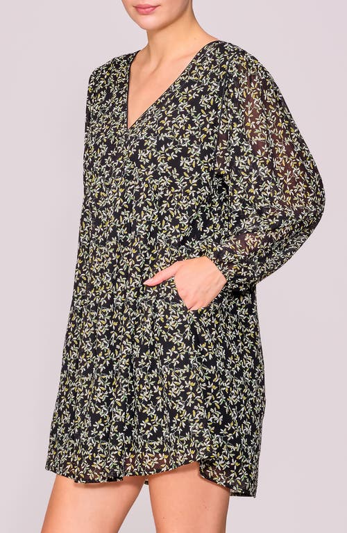 Melloday Floral Print Long Sleeve Minidress In Black
