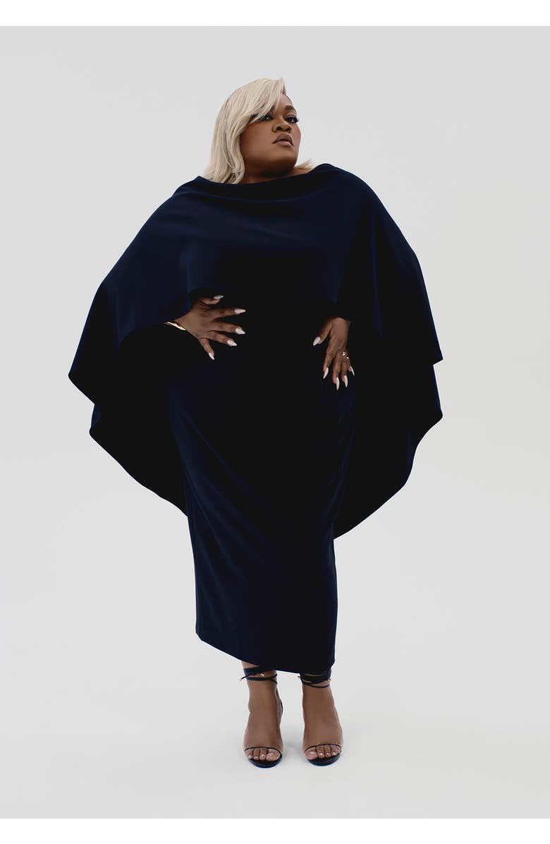 11 Honoré Structured Cape Midi Dress, Alternate, color, Black Beauty