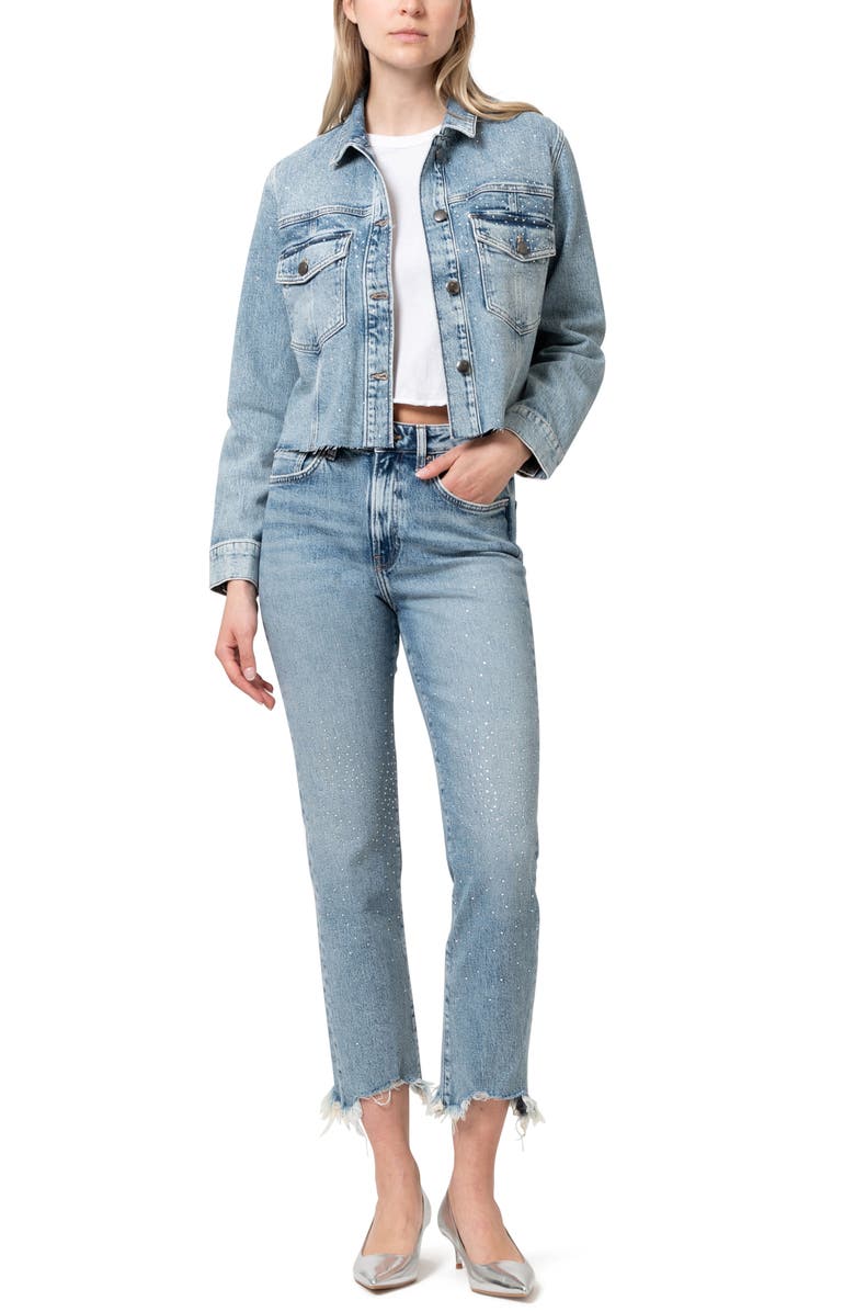 Mavi Jeans New York Rhinestone Chew Hem Ankle Straight Leg Jeans, Alternate, color, Shiny Mid Denim