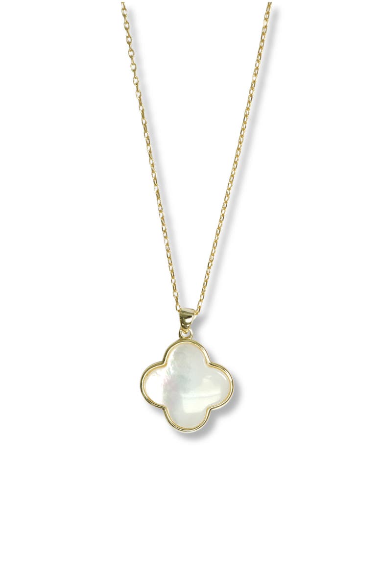 Argento Vivo Sterling Silver Mother-of-Pearl Clover Pendant Necklace, Main, color, White/ Gold