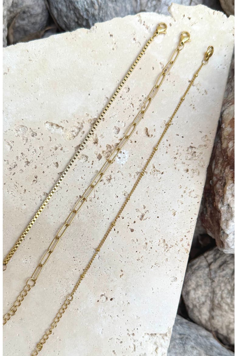 Tarnish Resistant Set of 3 Assorted Chain Bracelets, Alternate, color, GOLD