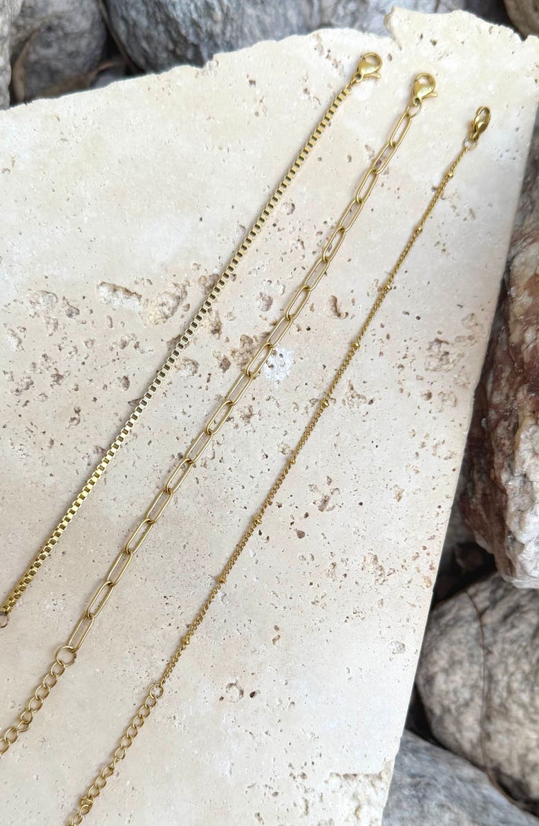 Adornia Tarnish Resistant Set of 3 Assorted Chain Bracelets, Alternate, color, Gold