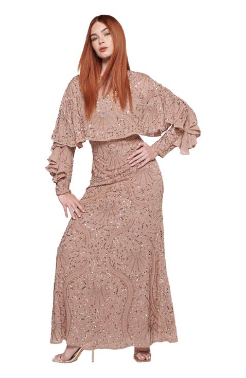 Occasion Modest Embellished Sequin Beaded Evening Maxi Dress