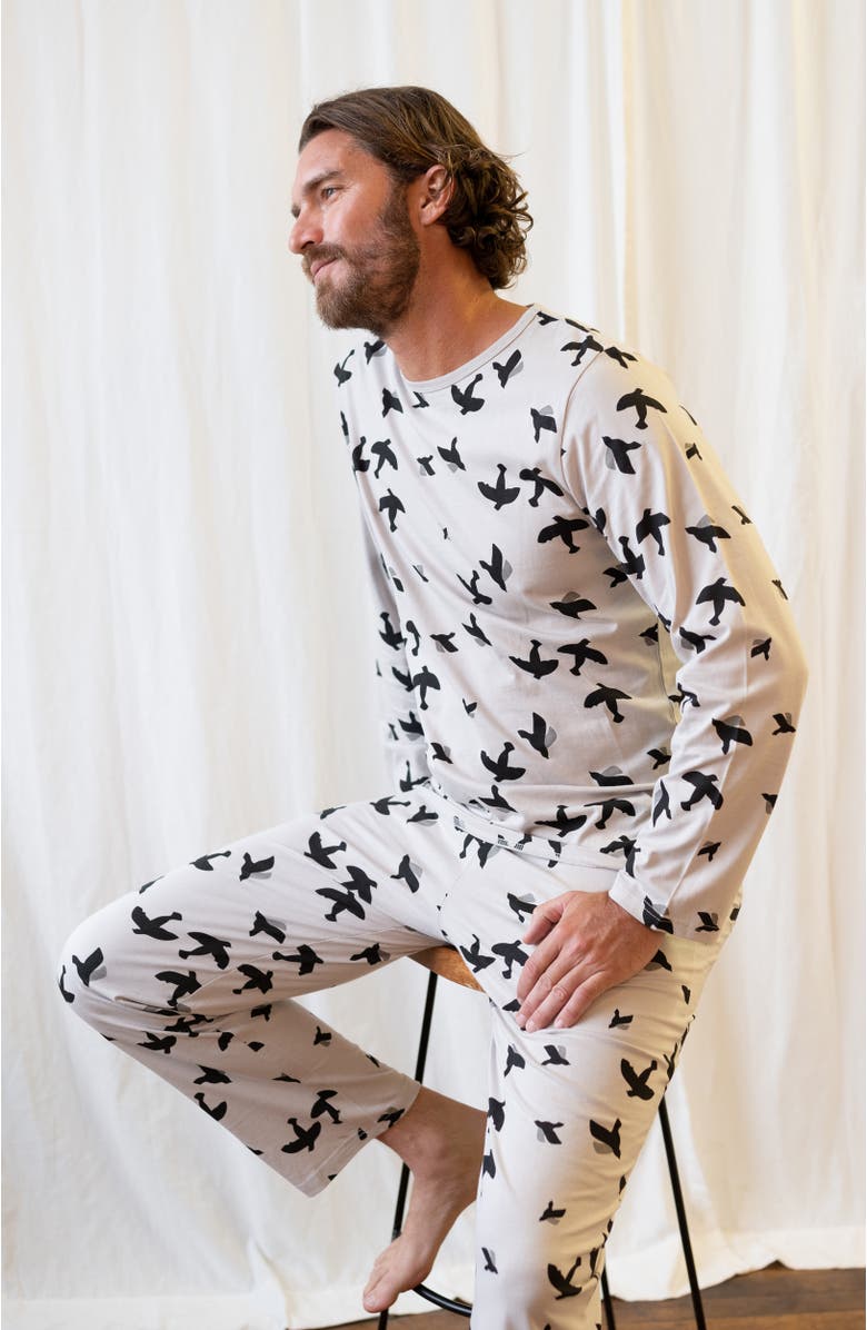 Leveret Men's Loose Fit Cotton Matching Family Pajamas, Animal & Nature Prints, Alternate, color, Bird Gray