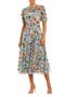 Floral Printed Mesh Ruffle High Neck Midi Dress